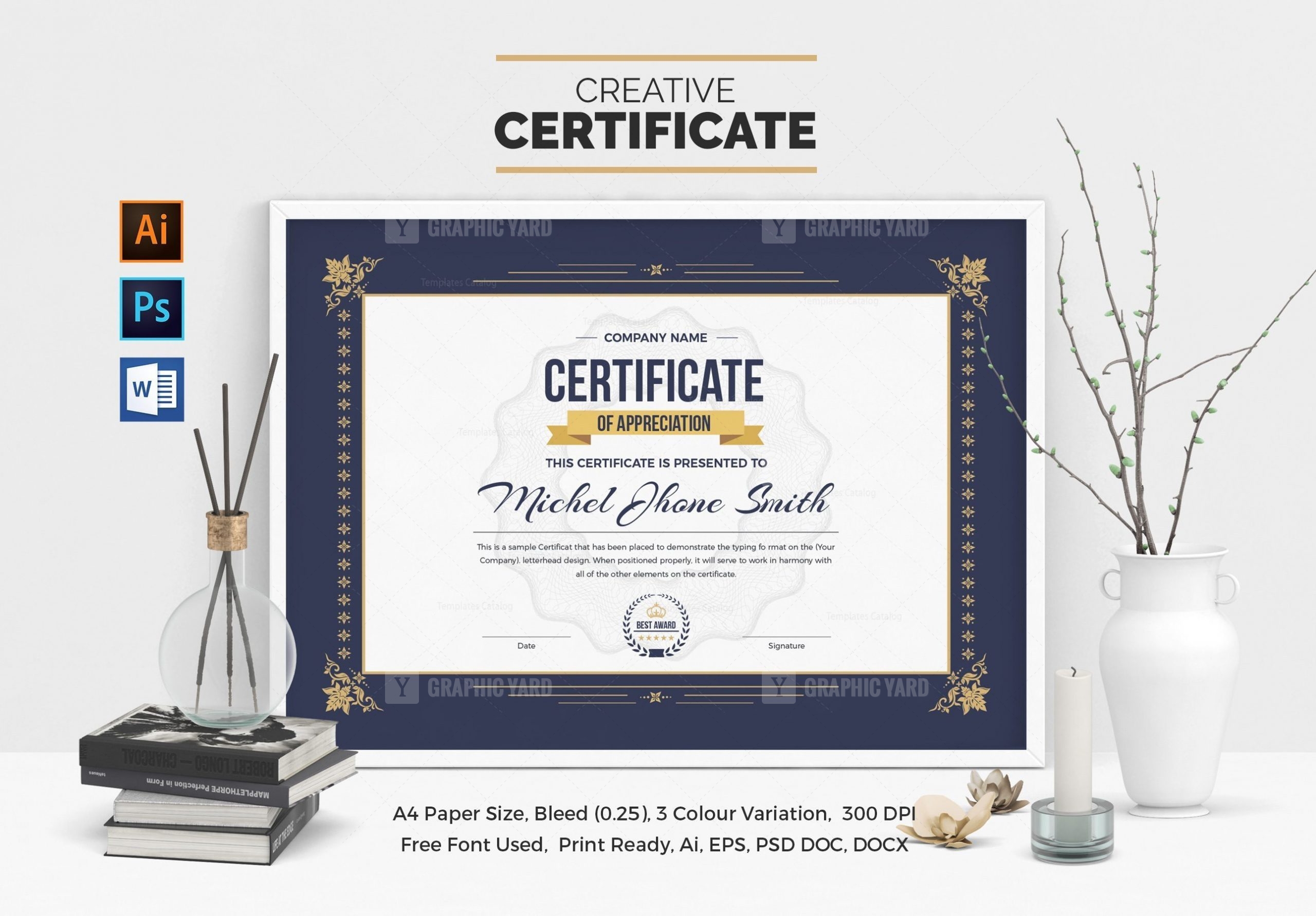Certificate Template With Classic Design · Graphic Yard Graphic Templates Store 2316