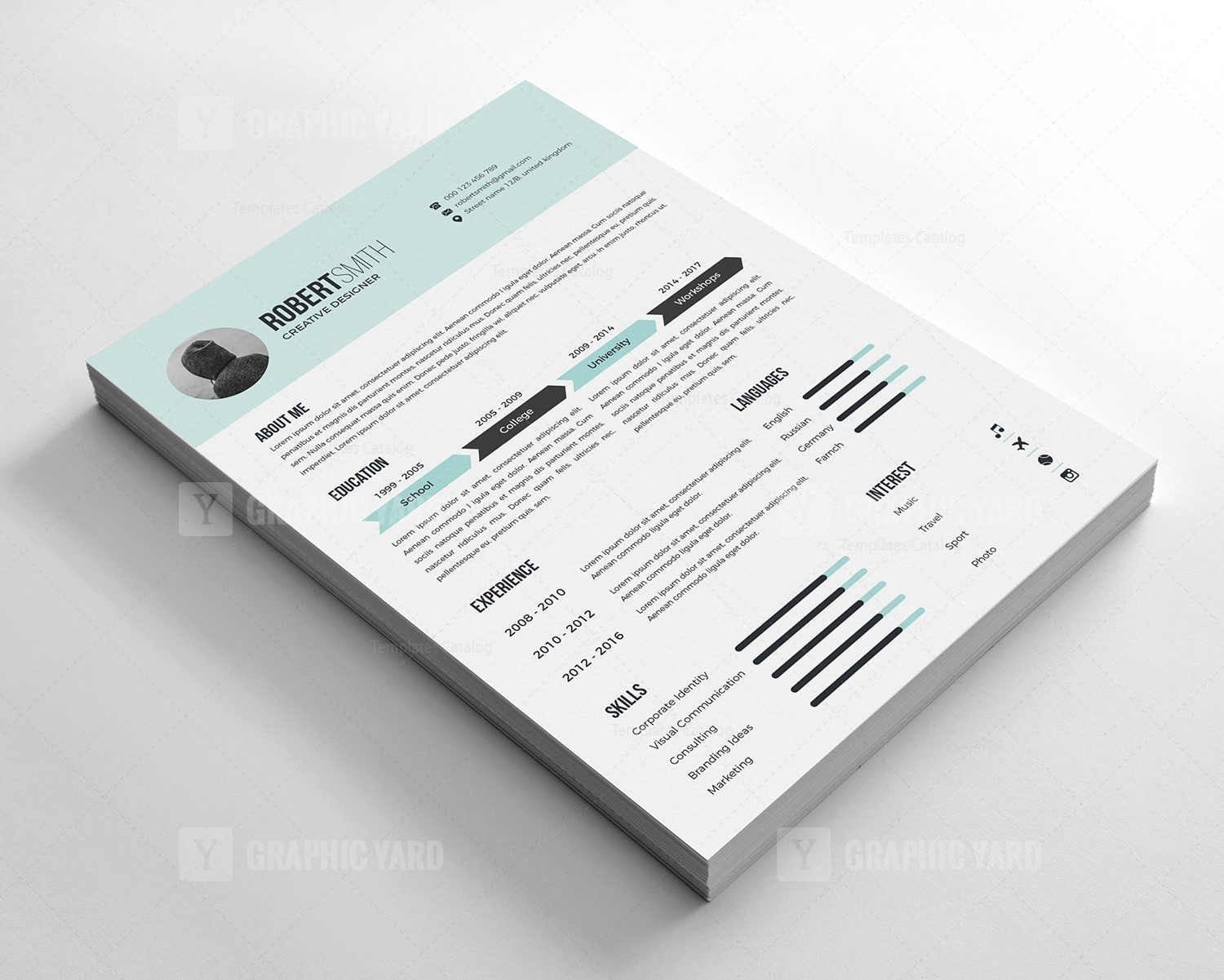 Classy Light Blue Resume Template · Graphic Yard | Graphic Templates Store